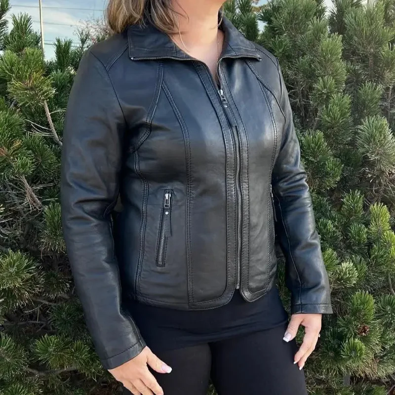 Women's Leather Jacket with Shiny Finish-BOL Women's Grace Leather Jacket