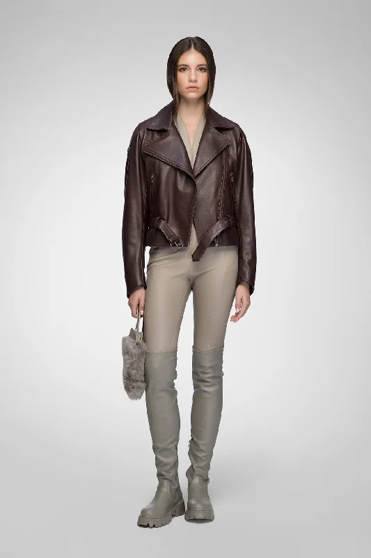 Women's Leather Jacket with Soft Leather Touch-Carla - Bordeaux Leather Jacket