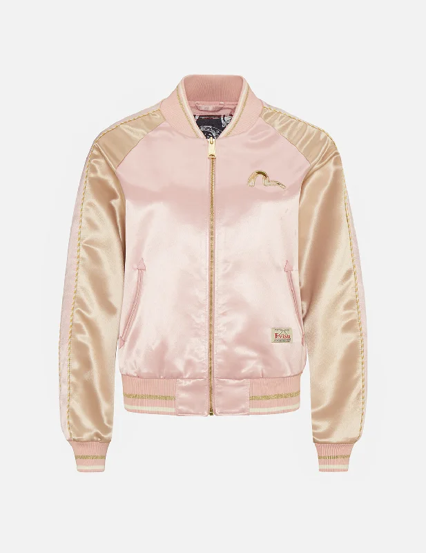 Women's Jackets for High-End Look-Brocade Kamon Appliqué Souvenir Jacket