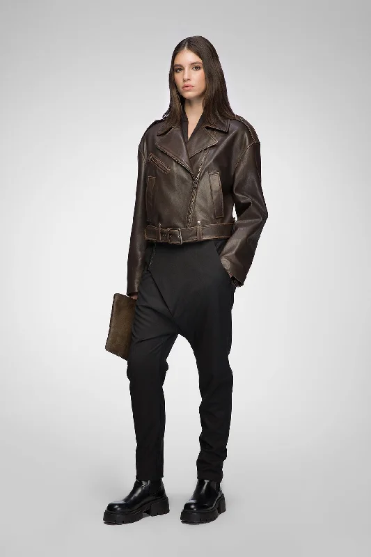 Women's Leather Jacket for Light Layering-Anya - Brown Leather Jacket