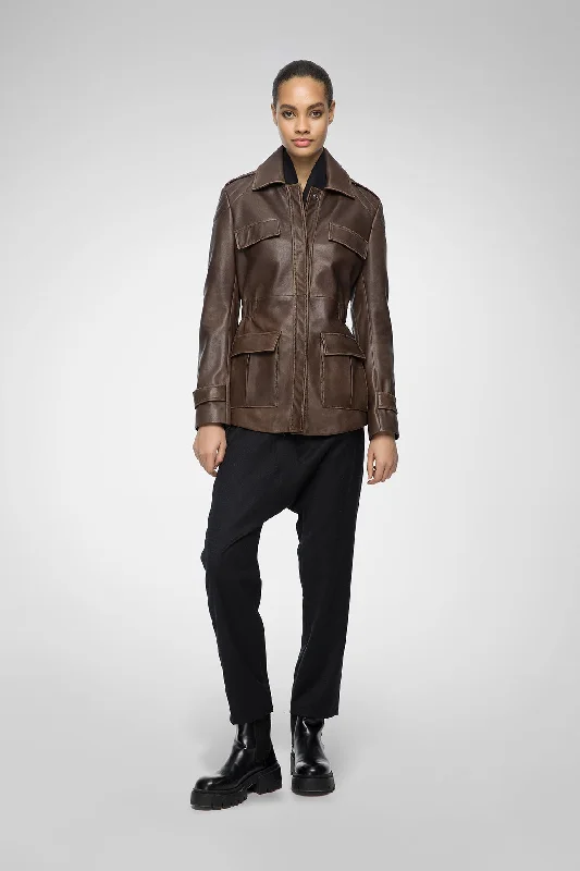 Women's Leather Jacket for Cold Nights-Camille - Cloudy Brown Leather Jacket