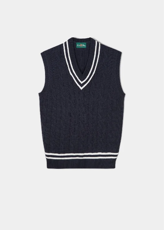 Women's Vest for Pilates-Chadbury Cable Cricket Slipover In Dark Navy