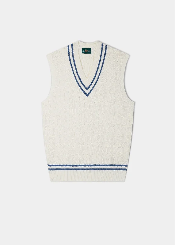 Women's Vest for Outdoor Activities-Chadbury Cable Cricket Slipover In Ecru & Airforce