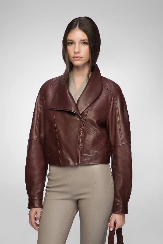 Women's Leather Jacket for Feminine Shape-Lavinia - Cherry Leather Jacket