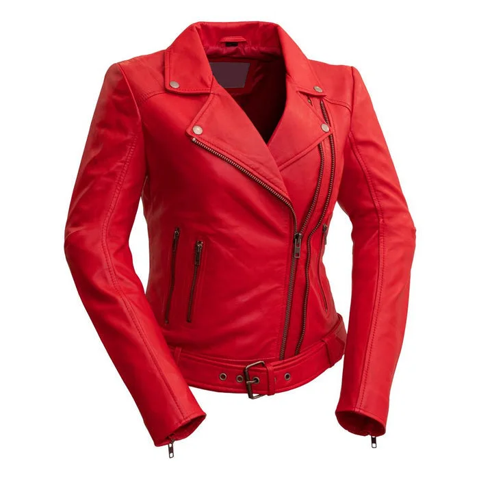 Women's Leather Jacket for Fall Adventures-Chloe - Women's Fashion Lambskin Leather Jacket (Red Fire)