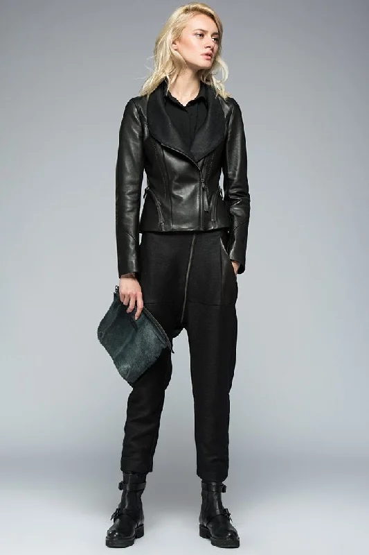 Women's Leather Jacket with Modern Zipper Features-Claire - Black Leather Jacket
