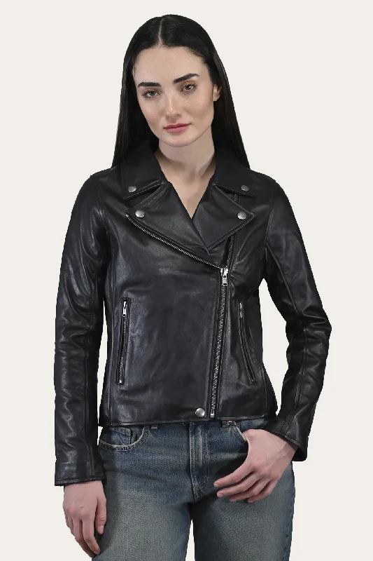 Women's Leather Jacket with Fashionable Accent-Classic Biker Leather Jacket