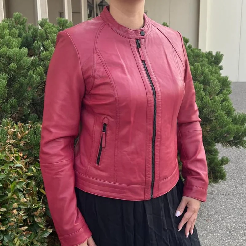 Women's Leather Jacket with Adjustable Zippers-Classic Women's Lamb Leather Jacket