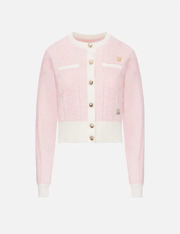 Women's Cardigans Sweater with Cozy Neckline-Color-blocking Cable Knitted Cardigan