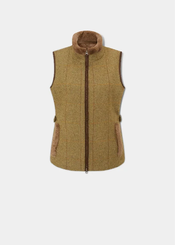Women's Vest for Warm Weather-Combrook Ladies Tweed Gilet In Grove - Regular Fit