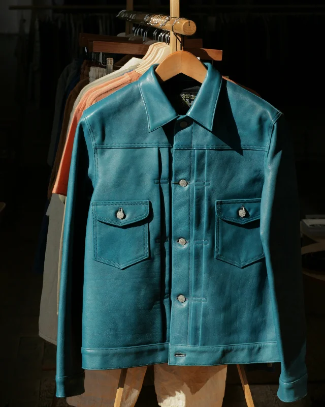 Women's Leather Jacket with Refined Touch-Indigo Dyed Type II Horsehide Jacket