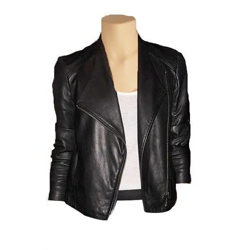 Women's Leather Jacket for Tough Looks-Black Double Breasted Minimalist Leather Jacket Women's Leather Jacket for Tough Looks-Black Double Breasted Minimalist Leather Jacket