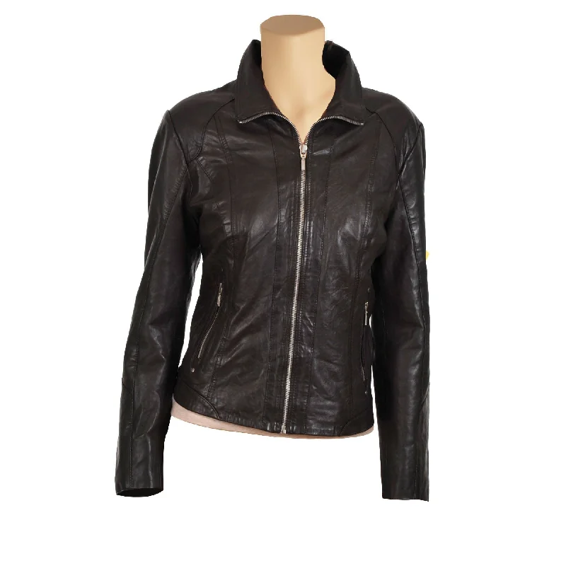 Women's Leather Jacket with Polished Finish-Women's classy brown leather jacket with collars Women's Leather Jacket with Polished Finish-Women's classy brown leather jacket with collars