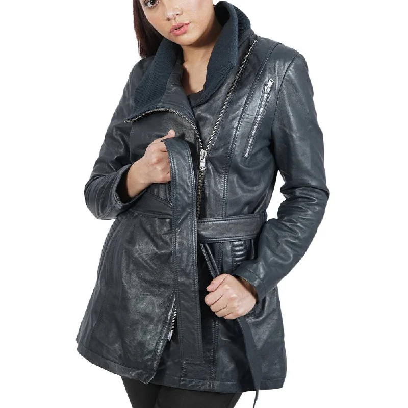 Women's Leather Jacket for a Classic Wardrobe-Daniela Navy Blue Leather Jacket