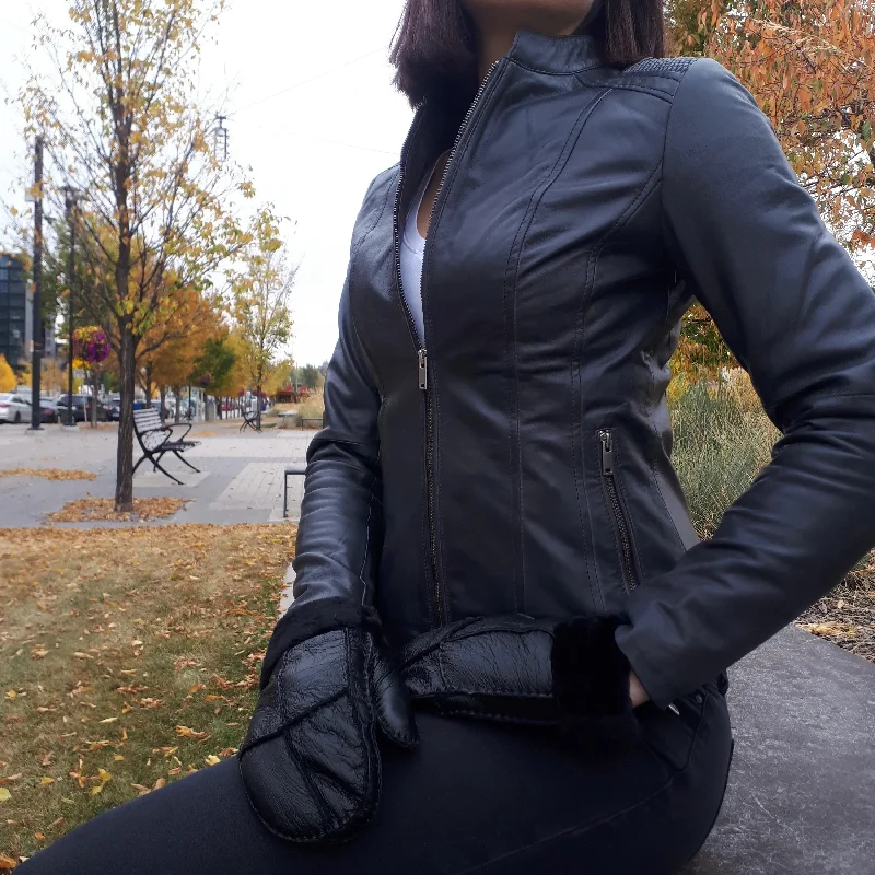 Women's Leather Jacket with Comfy Pockets-BOL Women's Basket Weave Accent Leather Jacket Women's Leather Jacket with Comfy Pockets-BOL Women's Basket Weave Accent Leather Jacket