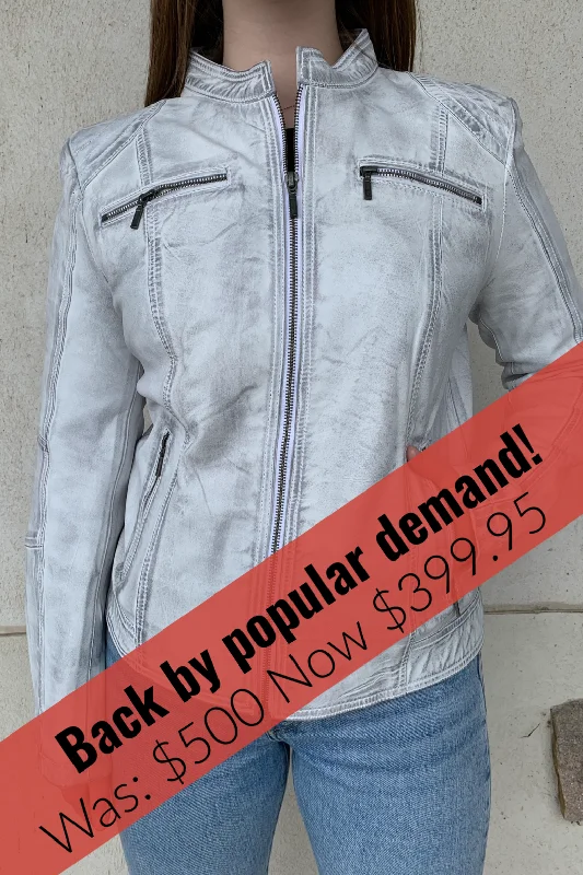 Women's Designer Leather Jacket-David Moore Distress Denim Leather
