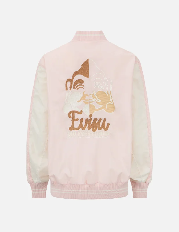 Women's Jackets with Fitted Silhouette-Deconstructed Godhead Embroidery Bomber Jacket