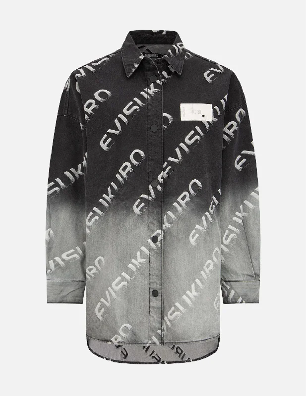 Women's Jackets for Streetwear-Degrade Oversize Logo Jacquard Shirt Jacket