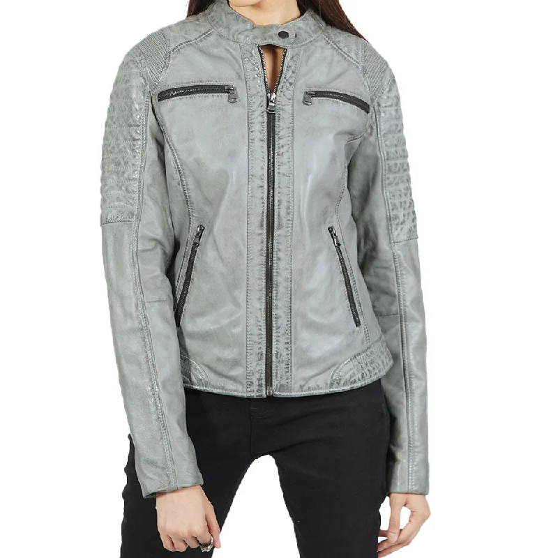 Women's Leather Jacket for Sophisticated Looks-Donna Grey Leather Jacket