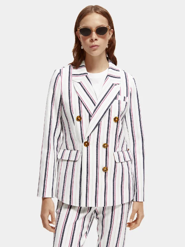 Women's Slim Fit Checkered Blazers -Double-breasted striped blazer
