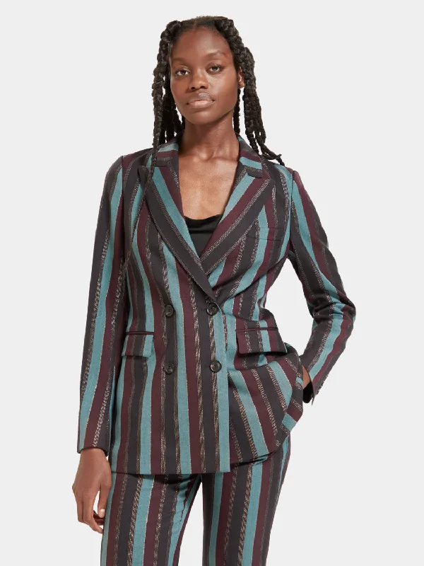 Women's Comfy Office Blazers -Double-breasted striped blazer