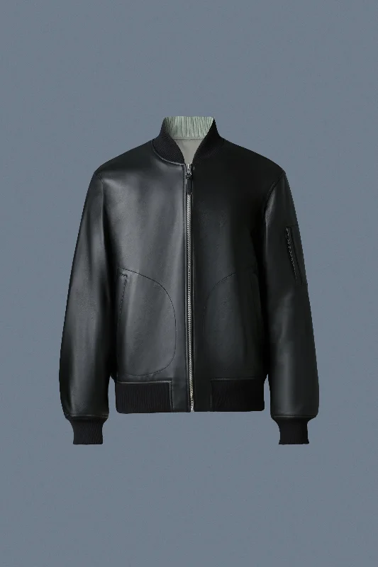 Women's Leather Jacket with Button Closure-EASTON-R