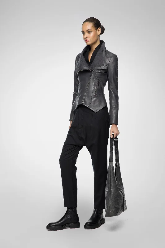 Women's Leather Jacket for Trendy Streetwear-Ella - Anthracite Leather Jacket