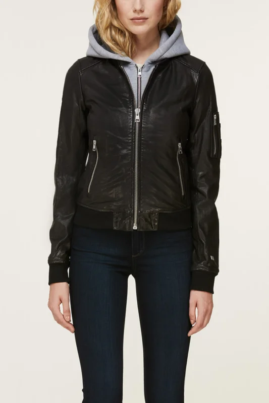 Women's Leather Jacket for a Modern Look-Farica Leather Bomber Jacket