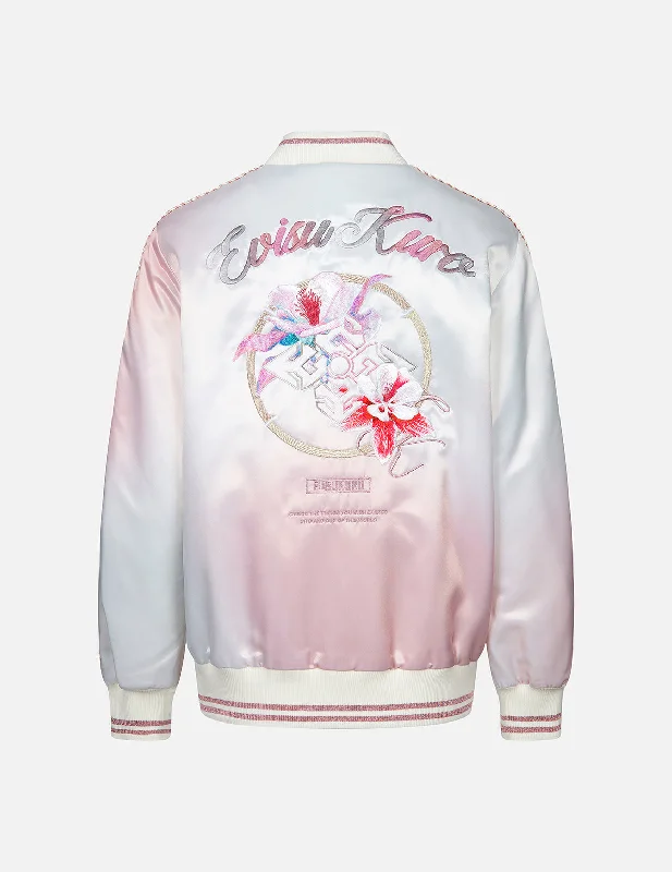 Women's Jackets for Active Lifestyles-Floral Kamon Embroidery Oversized Souvenir Jacket