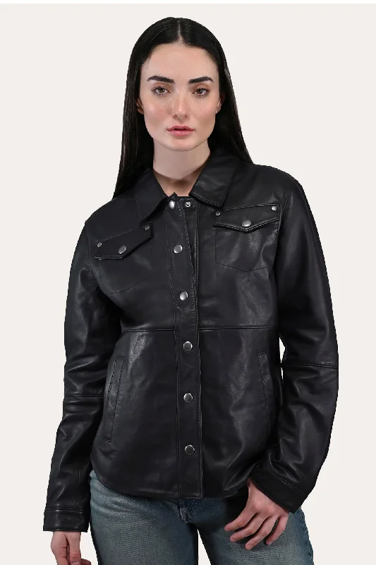 Women's Leather Jacket with Exclusive Look-Frye Black Leather Shirt