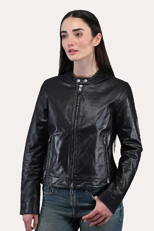 Women's Leather Jacket with Bold Shoulder Design-Frye Tobacco Cafe Racer Jacket
