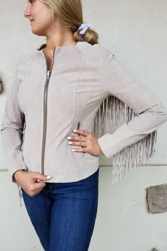 Women's Leather Jacket with Custom Fit-Gilda Fringe Jacket