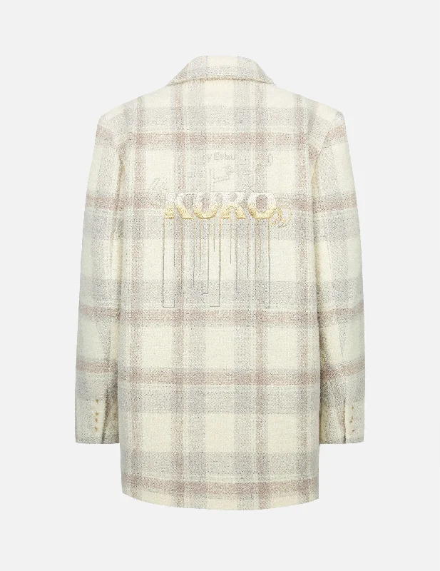 Women's Blazers for Interviews -Gradient Logo Embroidery Plaid Blazer