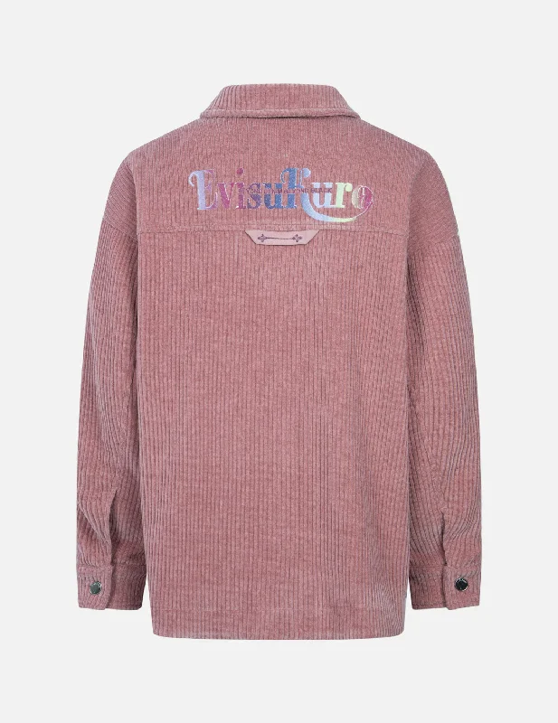 Women's Jackets with Eco-Friendly Fabric-Gradient Shimmering Logo Print Oversized Corduroy Shirt Jacket