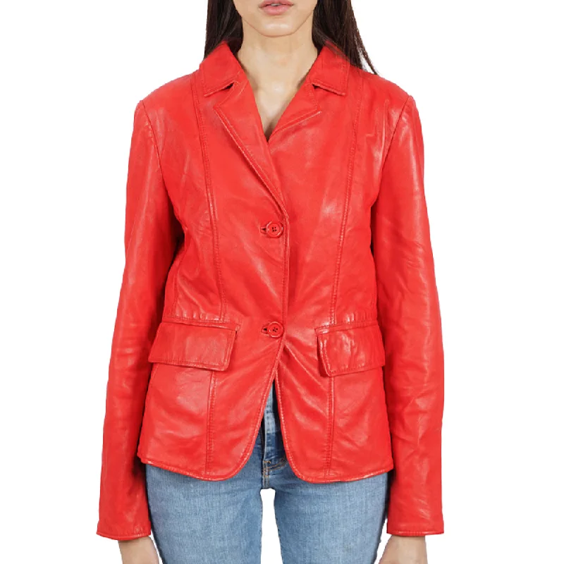 Women's Leather Jacket with Smooth Finish-Helena Blazer Red Leather Jacket