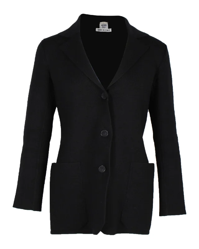 Women's Retro Blazers -Hermes Knit Blazer in Black Wool