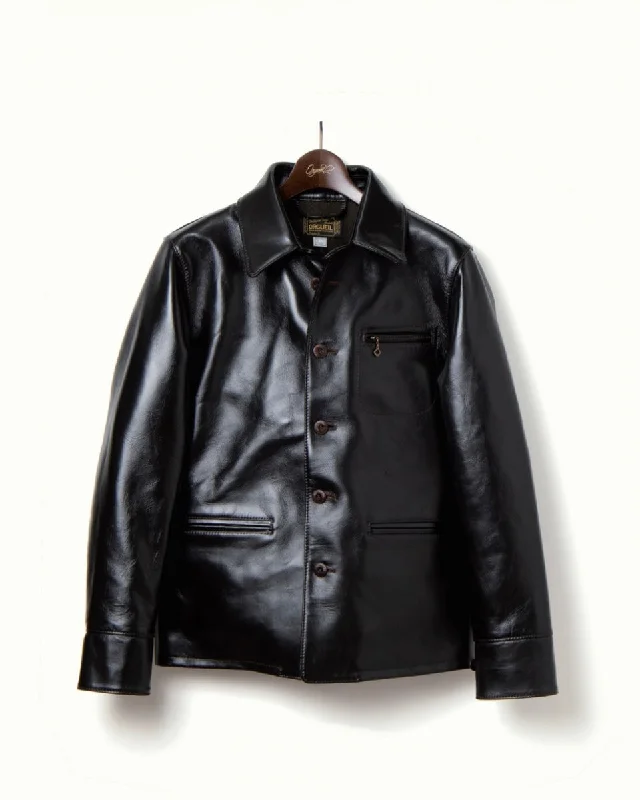 Women's Leather Jacket with Vintage Finish-Horsehide Car Coat in Black