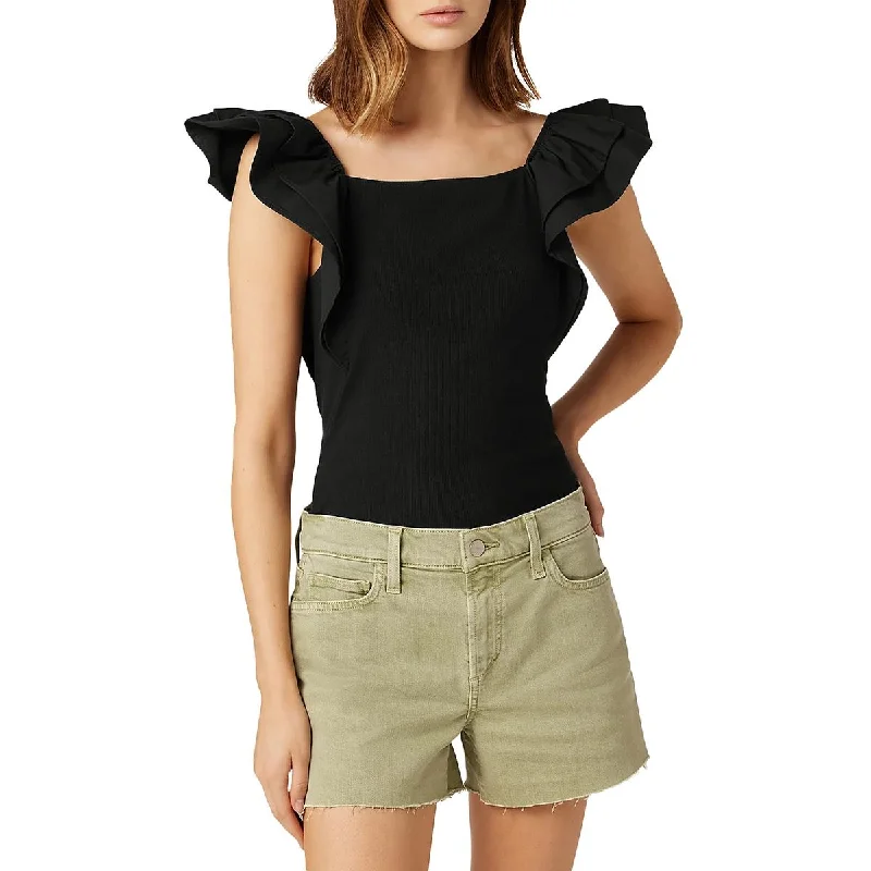 Women's Trendy Casual Blouses -Joe's Womens Ribbed Flutter Sleeve Blouse