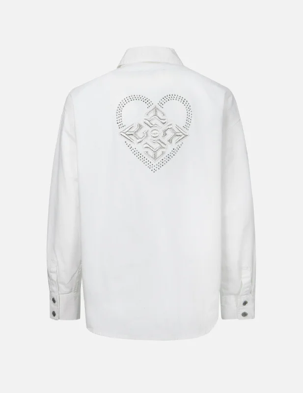 Women's Jackets for the Office-Kamon Embroidery and Heart Shape Rhinestone Relax Fit Shirt Jacket Women's Jackets for the Office-Kamon Embroidery and Heart Shape Rhinestone Relax Fit Shirt Jacket