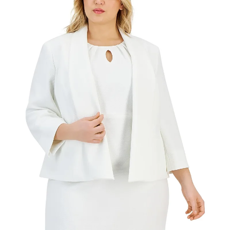 Women's Woolen Plaid Blazers -Kasper Womens Plus Suit Separate Office Wear Open-Front Blazer Women's Woolen Plaid Blazers -Kasper Womens Plus Suit Separate Office Wear Open-Front Blazer
