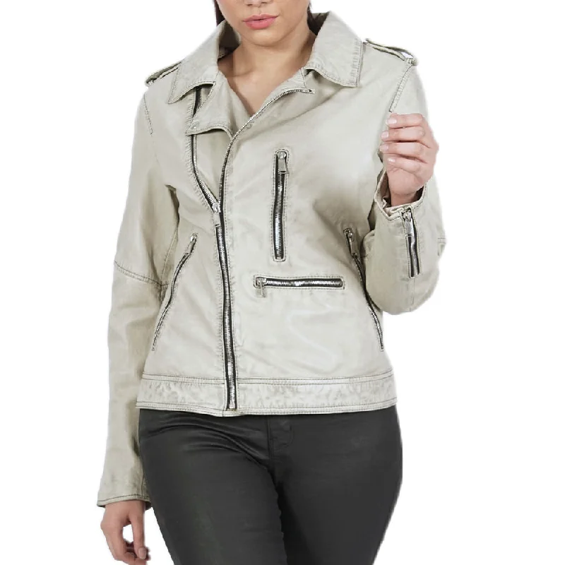 Women's Leather Jacket with Unique Features-Kory Asymmetrical Zip Leather jacket