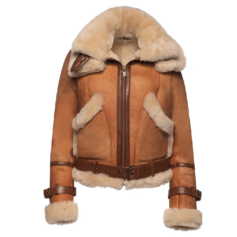 Women's Leather Jacket for Classic Fashion-Kristy Vintage Cognac Womens Crop Shearling Bomber Jacket Women's Leather Jacket for Classic Fashion-Kristy Vintage Cognac Womens Crop Shearling Bomber Jacket