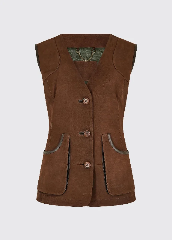 Women's Leather Jacket with Versatile Styling-Allendale Leather Gilet - Walnut