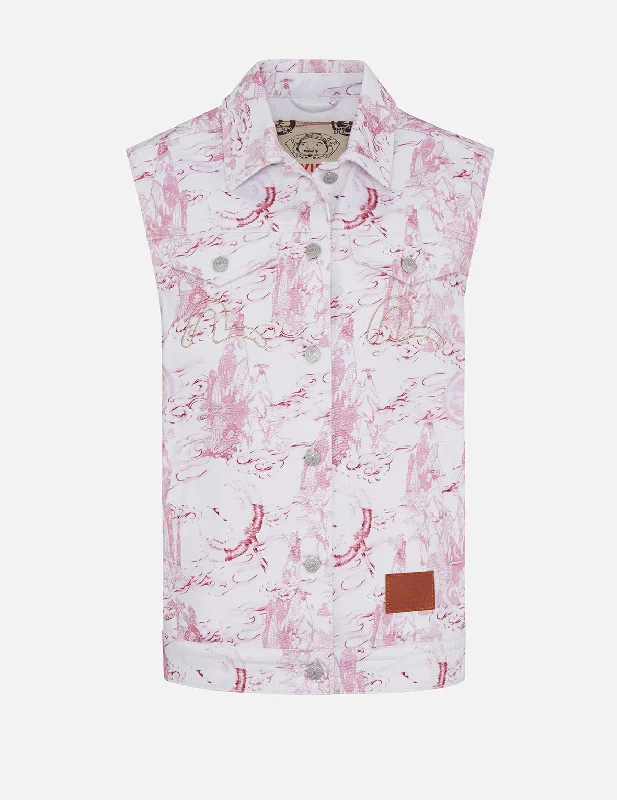 Women's Vest for Running and Jogging-Landscape Sometsuke Denim Vest Jacket
