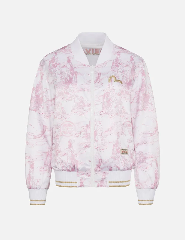 Women's Jackets with Practical Use-Landscape Sometsuke Print Bomber Jacket
