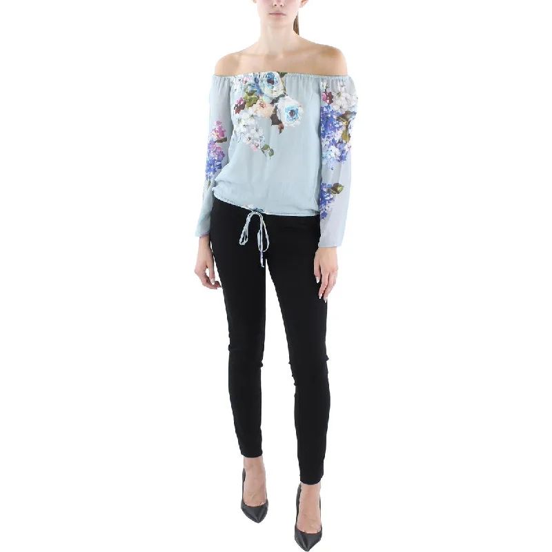 Women's Sleeveless Collar Shirts -Lavender Brown Womens Chiffon Floral Blouse
