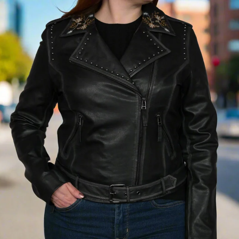 Women's Leather Jacket for Perfect Fit-Women's Lamb Leather Jacket with Floral Embroidery Women's Leather Jacket for Perfect Fit-Women's Lamb Leather Jacket with Floral Embroidery