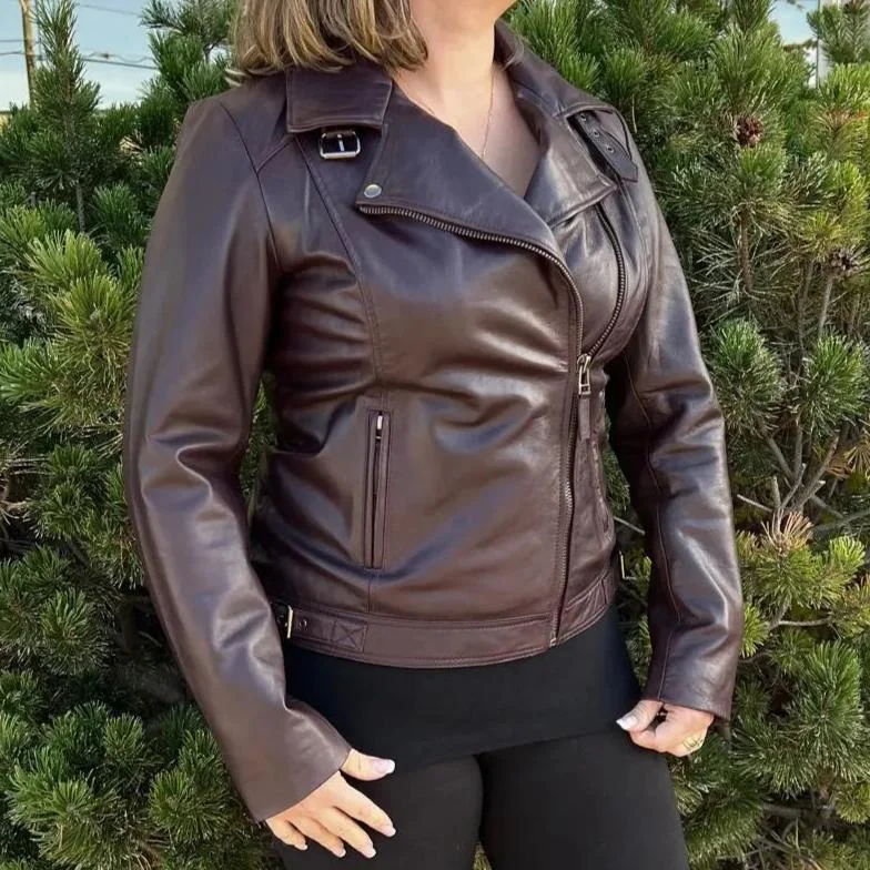 Women's Leather Jacket with Ribbed Knit Detail-BOL Women's Leather Biker Style Jacket Women's Leather Jacket with Ribbed Knit Detail-BOL Women's Leather Biker Style Jacket