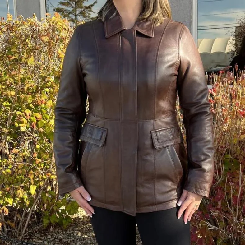 Women's Leather Jacket with Fashion-Forward Details-BOL Women's Princess Cut Leather Jacket