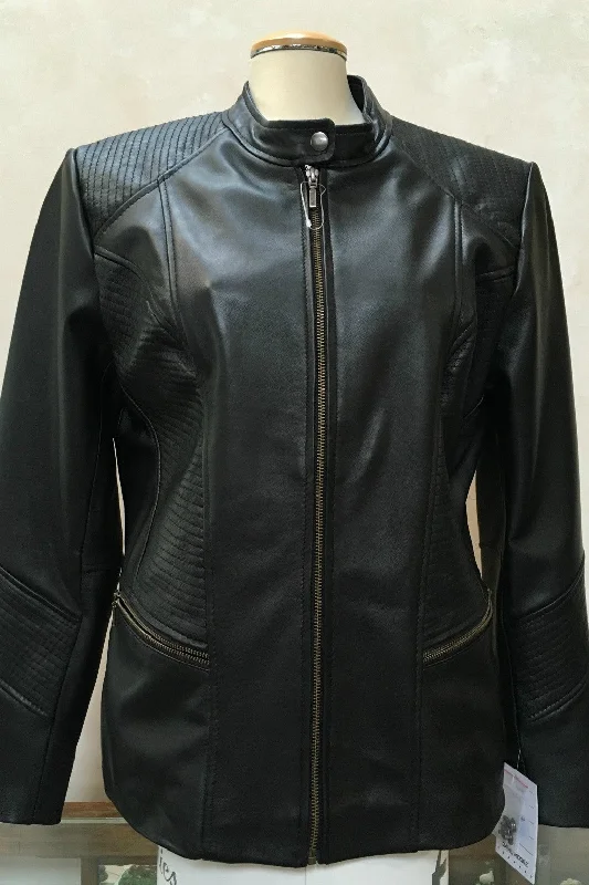 Women's Leather Jacket with Removable Collar-Leather Jacket 4489